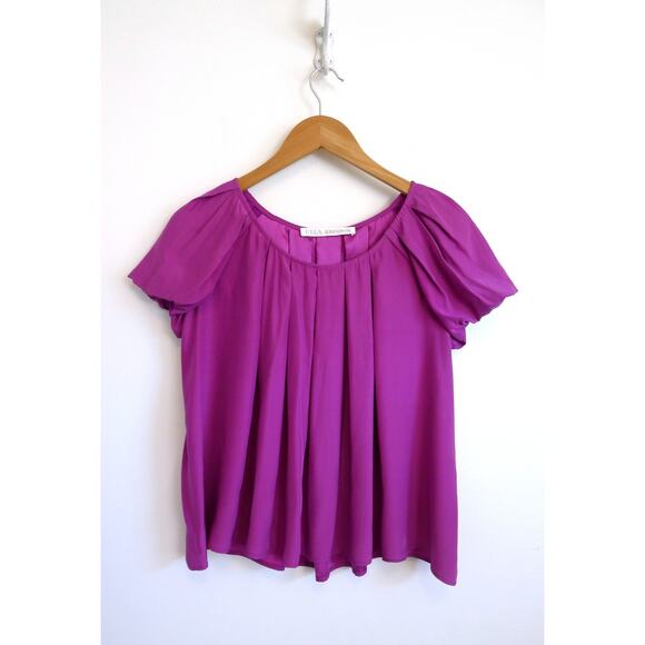 ULLA JOHNSON Silk Pleat Bubble Sleeve Top Tee Blouse Fuschia Shopbop 4 S $320 - Picture 2 of 7